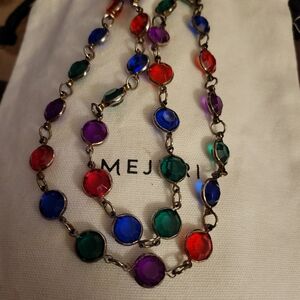 Multicolor Faceted  Bezel Necklace — Red, Blue, Green, Purple